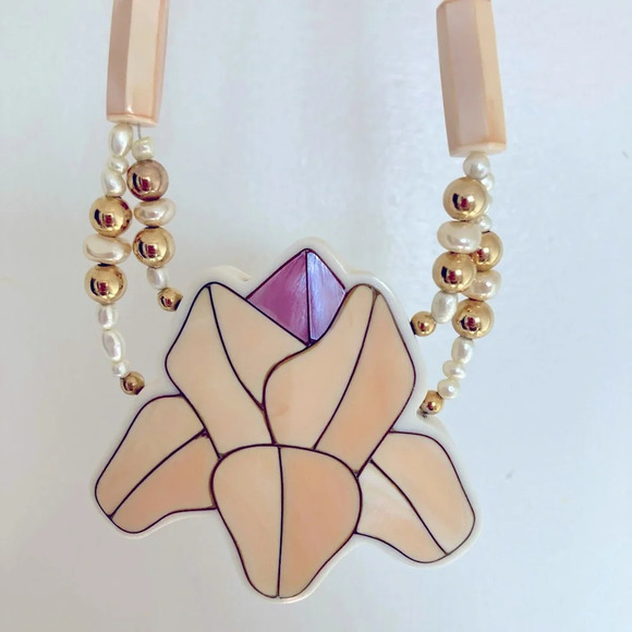 Vintage Karla Jordan Flower Pendant Statement Necklace - Picture 1 of 12